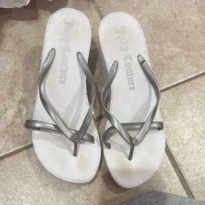 Juicy Couture Silver and White Sandals with Woven Straps